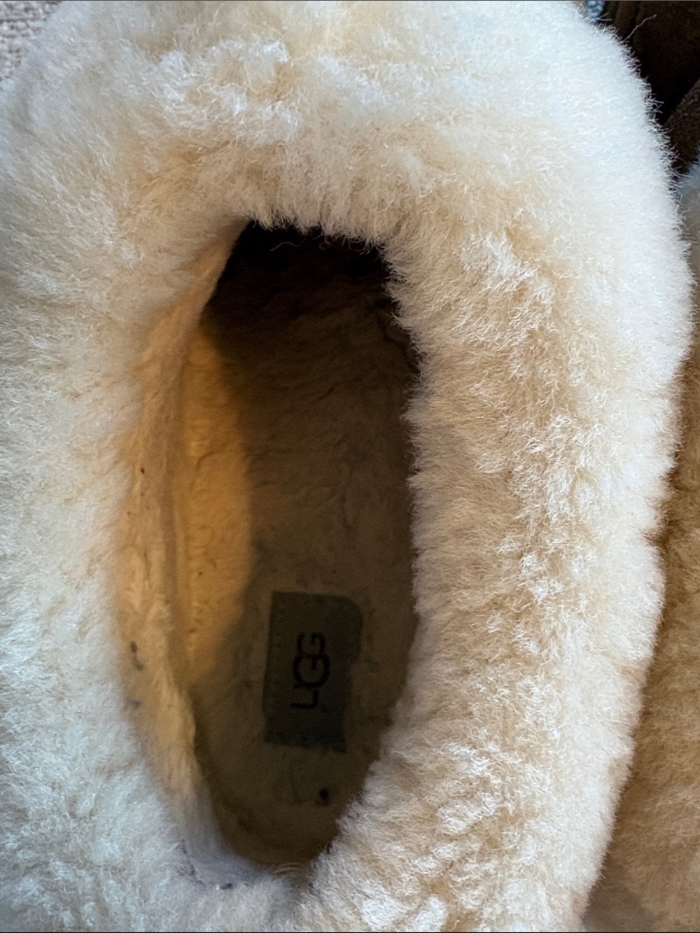 UGG Chestnut/Tan Quilted Suede Shearling Slip-Ons - Picture 4 of 7